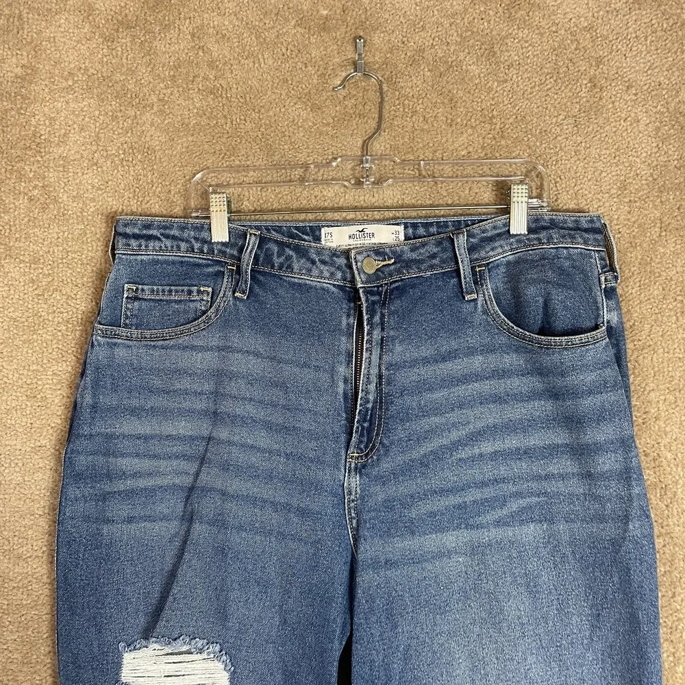 Hollister Vintage Straight Jeans Womens 33/25 Blue Curvy Ultra‎ High Rise Ripped - Picture 3 of 11